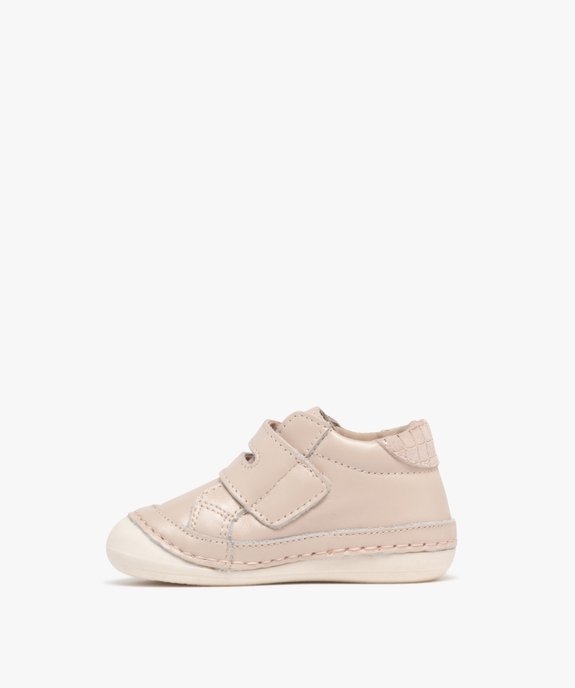 Chaussures premiers pas en cuir souple à scratch bébé fille - Alma vue3 - ALMA - GEMO