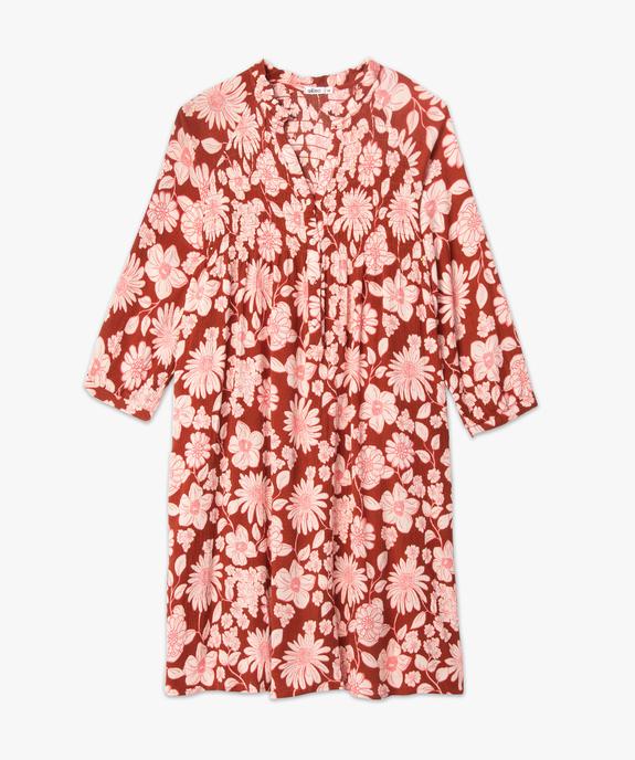 Robe femme forme chemise avec buste smocké à manches ¾  vue4 - GEMO(FEMME PAP) - GEMO
