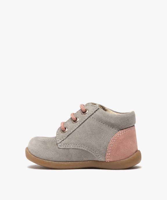 Bottillons premiers pas bébé fille en cuir velours bicolore vue3 - GEMO(BEBE DEBT) - GEMO