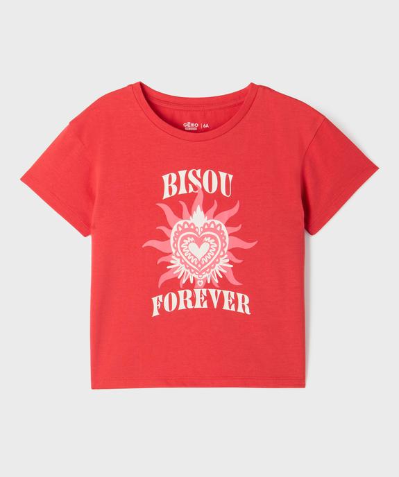 Tee-shirt manches courtes en jersey de coton imprimé fille vue1 - GEMO 4G FILLE - GEMO