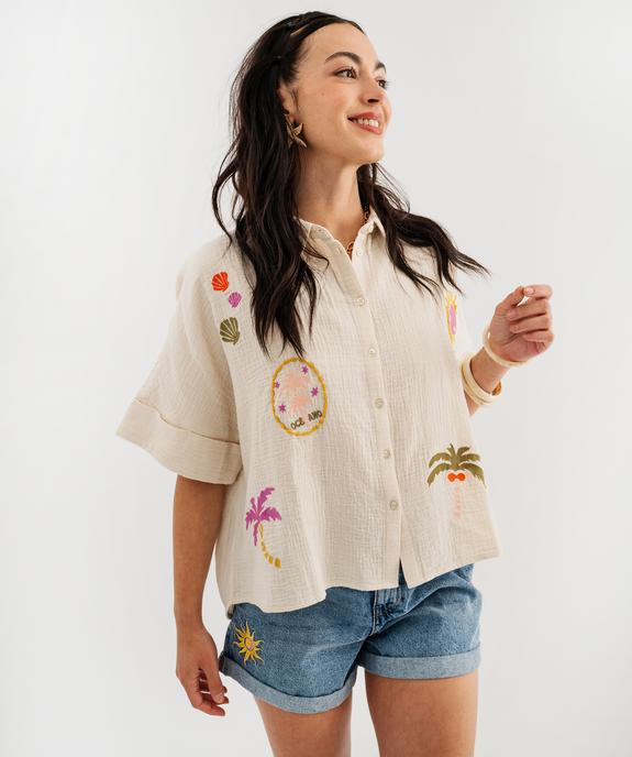 Chemise manches courtes en double gaze brodée femme vue3 - GEMO(FEMME PAP) - GEMO