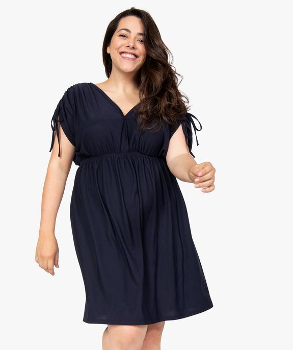 Robe femme grande taille courte effet drapé à manches modulables vue1 - GEMO (G TAILLE) - GEMO