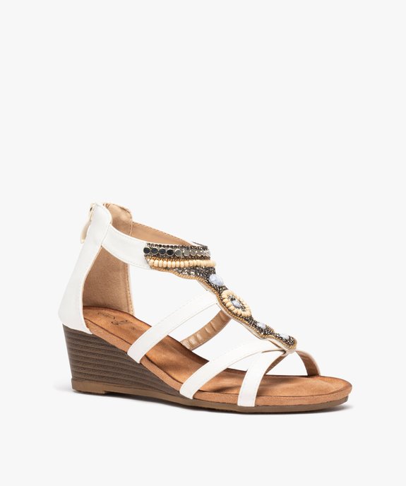 Sandales compensées femme avec bride en T à perles vue2 - GEMO(URBAIN) - GEMO