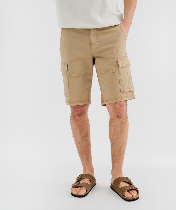Bermuda cargo coupe regular en twill de coton stretch homme vue1 - GEMO 4G HOMME - GEMO