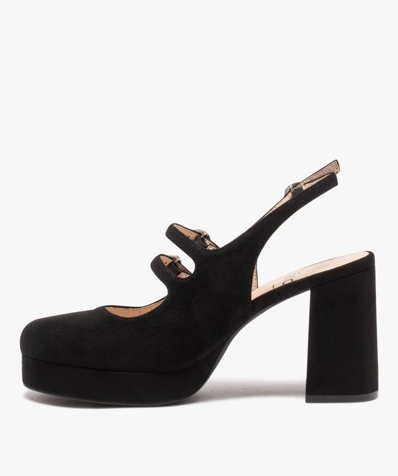 Escarpins femme unis à talon haut carré et brides à boucle vue3 - GEMO(URBAIN) - GEMO