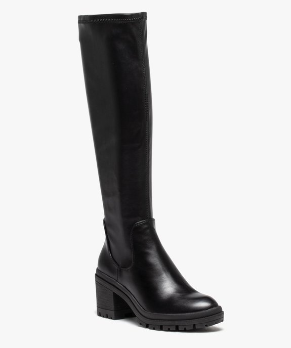 Bottes femme unies à talon carré et semelle crantée col stretch vue2 - GEMO(URBAIN) - GEMO