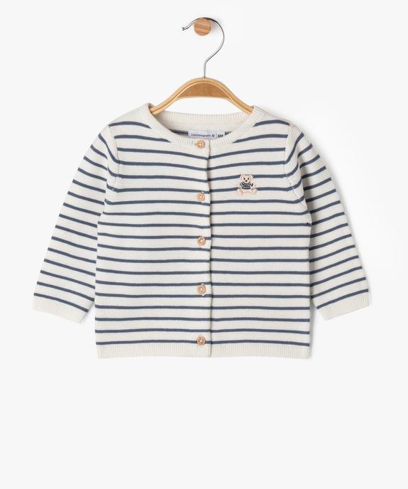 Gilet brassière rayé en coton bébé garçon - LuluCastagnette vue1 - LULU CASTAGNETTE GEMO FOR GOOD - GEMO
