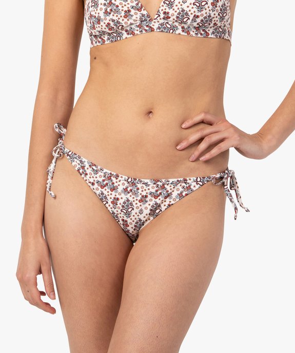 Bas de maillot de bain femme forme culotte à motifs fleuris vue1 - GEMO (PLAGE) - GEMO