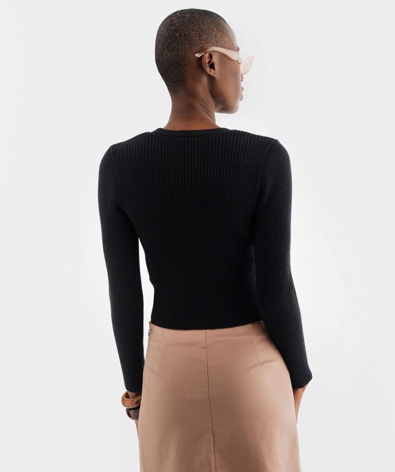 Gilet en maille côtelée douillette avec liens à nouer femme vue3 - GEMO(FEMME PAP) - GEMO
