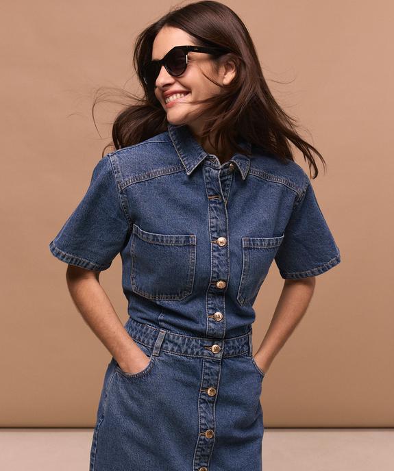 Robe en jean courte forme chemise femme - LuluCastagnette vue4 - LULUCASTAGNETTE - GEMO