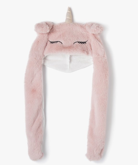 Bonnet peluche licorne avec oreilles animées fille vue1 - GEMO (ENFANT) - GEMO