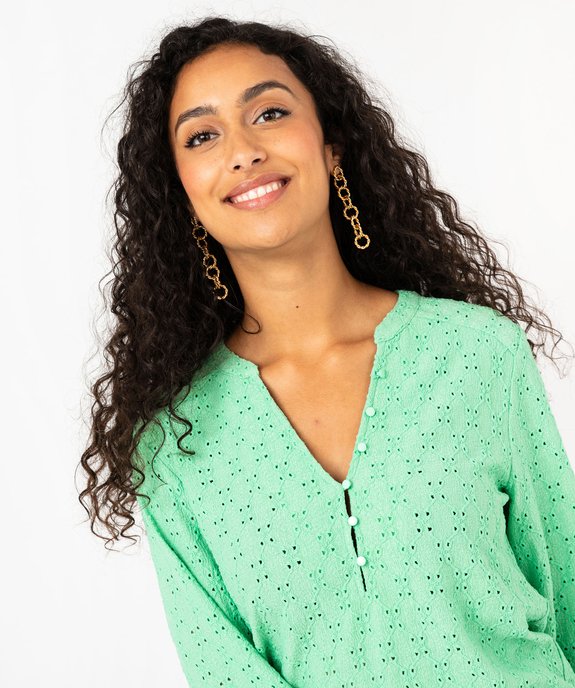 Tee-shirt manches longues en maille ajourée femme vue2 - GEMO 4G FEMME - GEMO