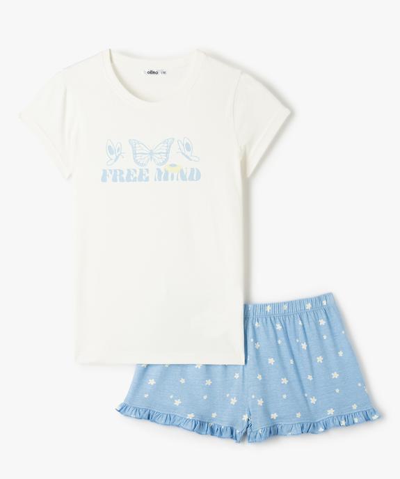 Pyjashort fille bicolore avec motifs fleuris vue1 - GEMO (JUNIOR) - GEMO