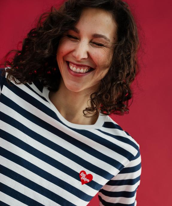 Tee-shirt manches courtes à rayures avec coeur brodé femme vue2 - GEMO(FEMME PAP) - GEMO