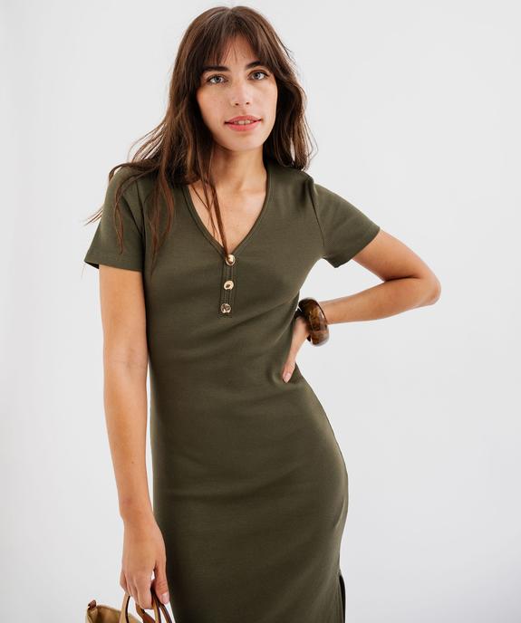 Robe longue en maille côtelée à manches courtes femme vue2 - GEMO(FEMME PAP) - GEMO