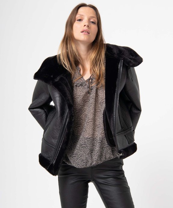 Blouson bombardier femme esprit biker avec doublure en maille peluche vue1 - GEMO(FEMME PAP) - GEMO