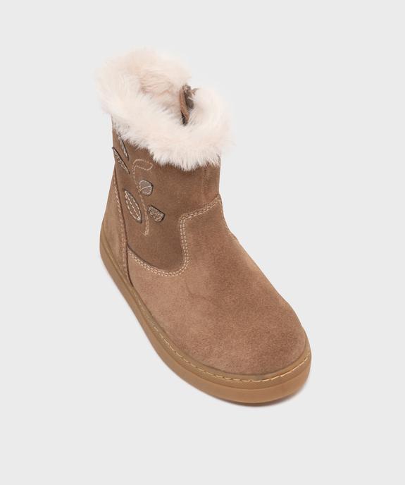 Bottines zippées en cuir suédé avec col fourré fille - Tanéo vue5 - TANEO - GEMO