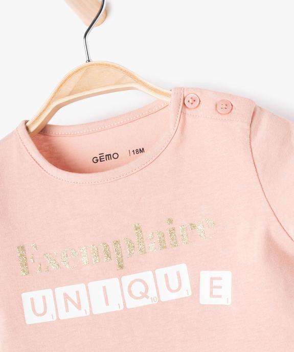 Tee-shirt bébé fille à manches courtes et motif pailleté vue2 - GEMO 4G BEBE - GEMO