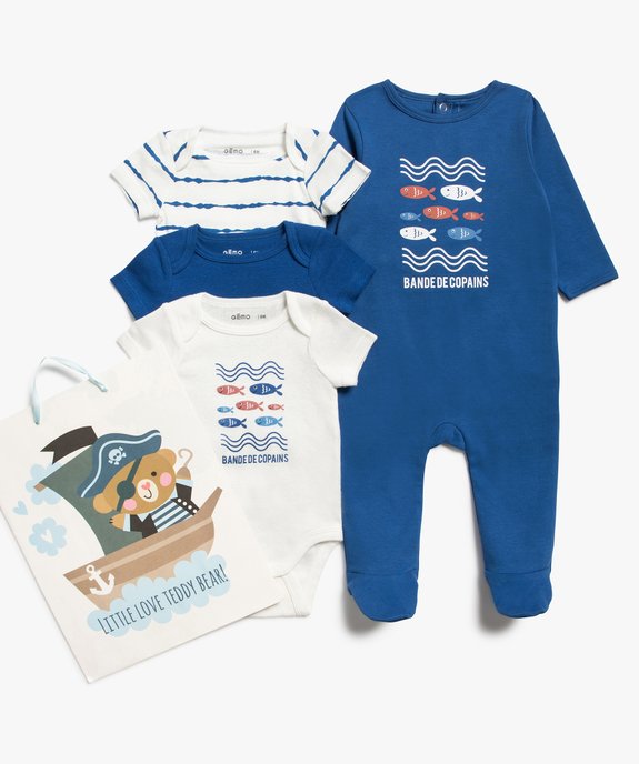 Ensemble 3 pièces vêtements et pochette cadeau bébé garçon   - GEMO