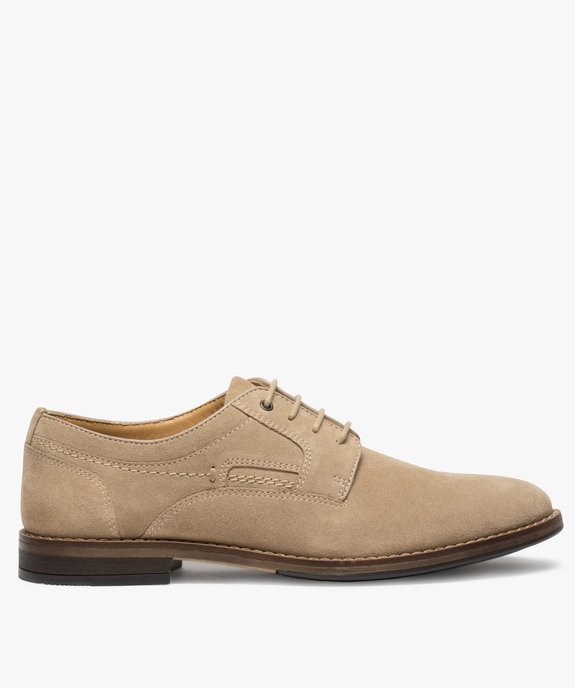 Derbies homme unis à lacets dessus en cuir retourné vue1 - GEMO(URBAIN) - GEMO