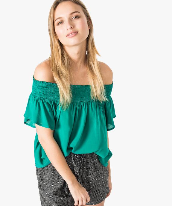 Blouse unie à col bateau et manches courtes vue1 - FOLLOW ME - GEMO