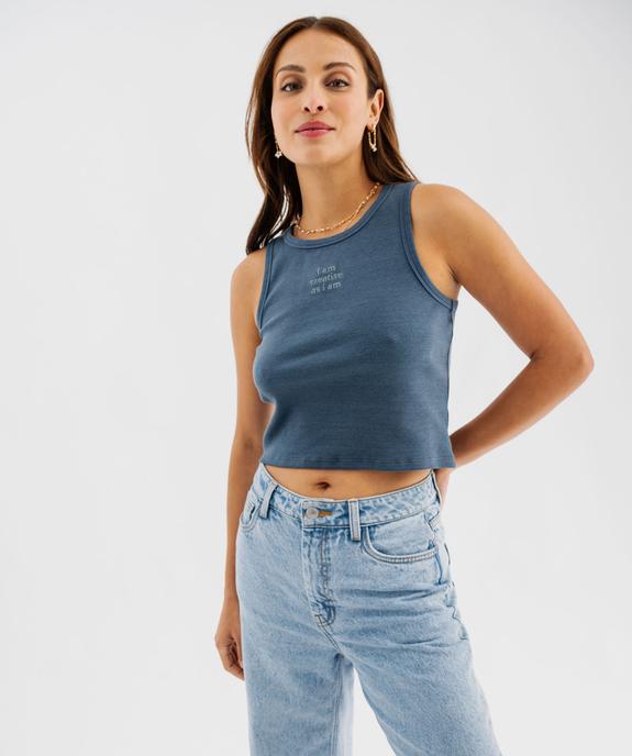 Débardeur court en maille côtelée avec message brodé femme vue1 - GEMO(FEMME PAP) - GEMO