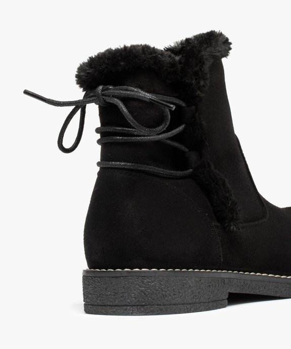 Boots fourrées femme à talon plat et suédine unie vue6 - GEMO (CASUAL) - GEMO