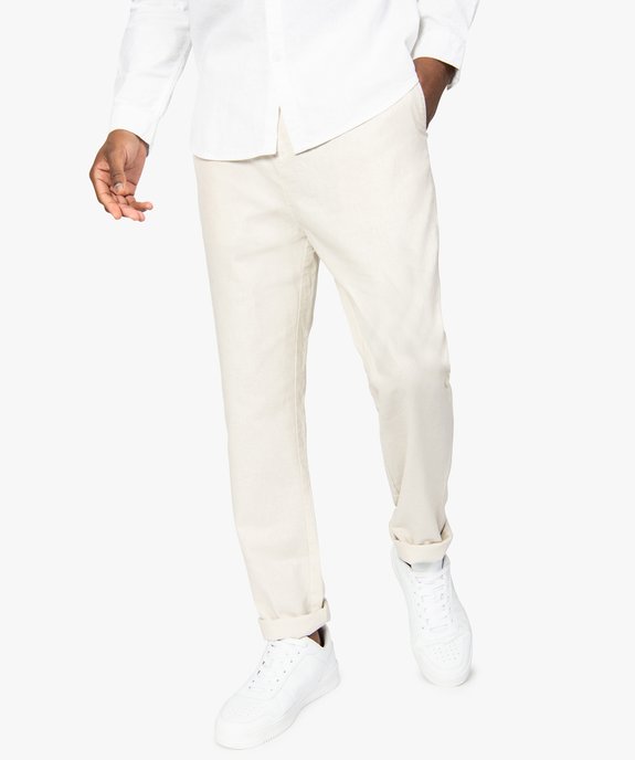 Pantalon homme 55% lin coupe droite vue1 - GEMO (HOMME) - GEMO
