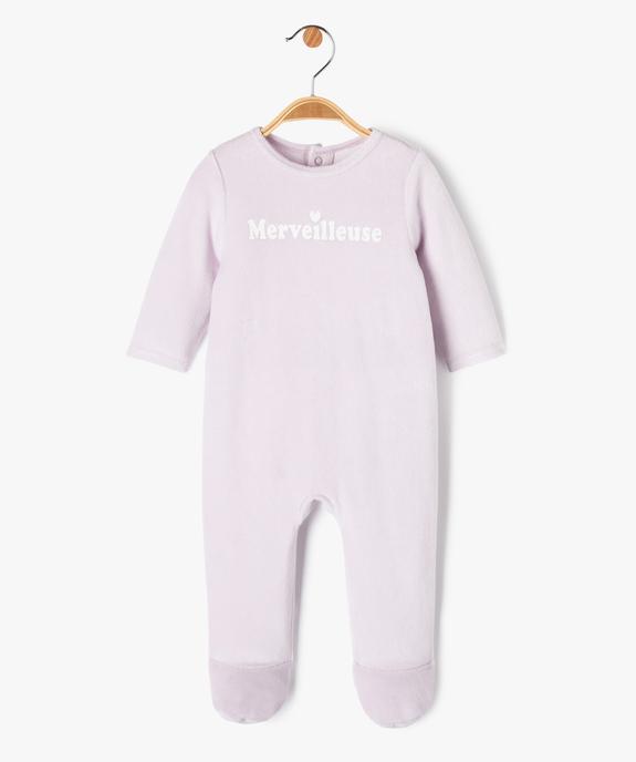 Pyjama dors-bien en velours avec message bébé fille vue1 - PREMIER PRIX BY GEMO - GEMO