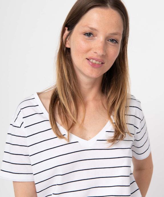 Tee-shirt femme rayé à manches courtes avec col V vue2 - GEMO(FEMME PAP) - GEMO