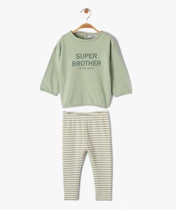 Ensemble bébé garçon 2 pièces : sweat + legging en maille côtelée rayée vue1 - GEMO(BEBE DEBT) - GEMO