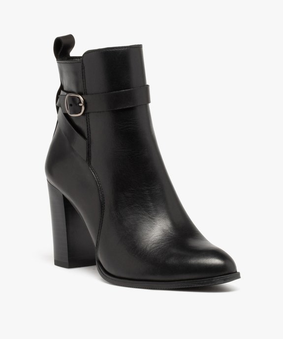 Boots femme en cuir uni à talon haut et brides fantaisie - Taneo vue3 - TANEO - GEMO
