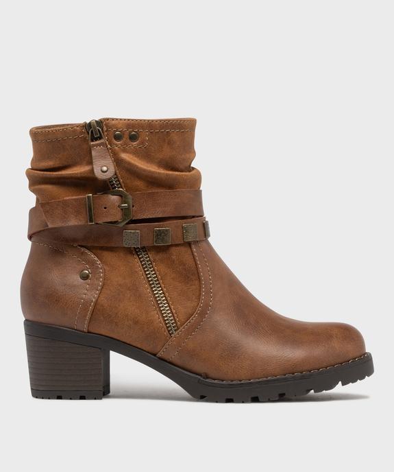 Boots femme zippées à talon carré et semelle crantée col plissé vue7 - EMILIA ROSA - GEMO