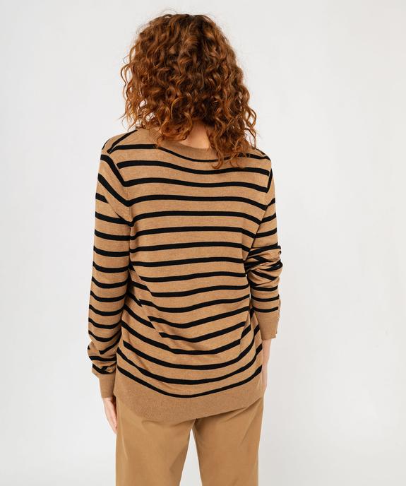 Pull rayé à col V avec boutons aux poignets femme vue3 - GEMO 4G FEMME - GEMO