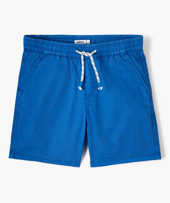 Bermuda garçon en toile au coloris unique et à taille élastiquée vue1 - GEMO (JUNIOR) - GEMO