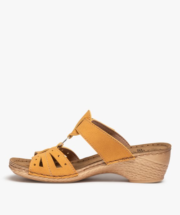Mules femme confort compensées à brides unies ajourées vue3 - GEMO (CONFORT) - GEMO
