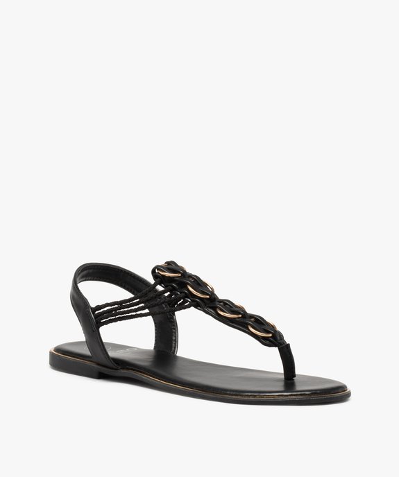 Sandales femme à talon plat et entre-doigts détails métal vue2 - GEMO (CASUAL) - GEMO