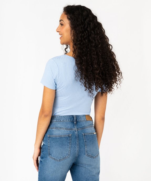 Tee-shirt manches courtes et col V en maille côtelée femme - LuluCastagnette vue3 - GEMO(FEMME PAP) - GEMO