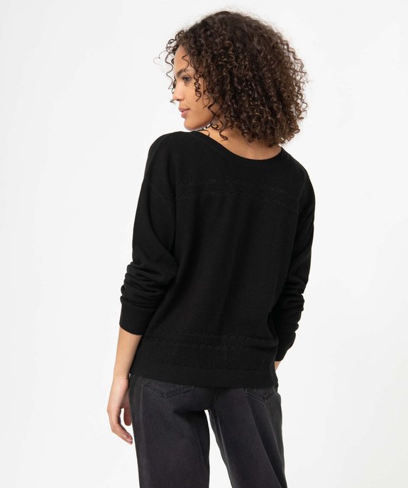 Pull femme avec dos boutonné à col V  vue3 - GEMO(FEMME PAP) - GEMO