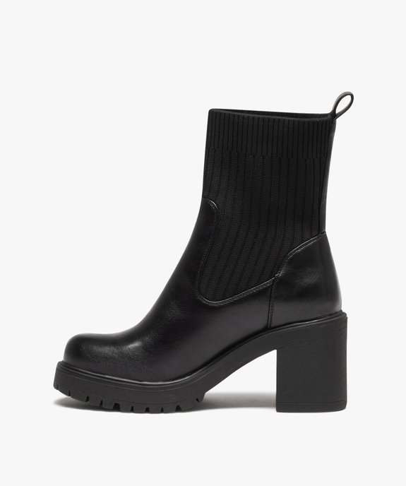 Boots femme unies à talon carré et col chaussette vue3 - GEMO(URBAIN) - GEMO