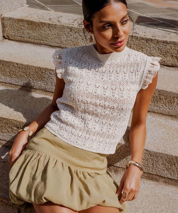 Pull sans manches ajouré façon crochet femme vue1 - GEMO 4G FEMME - GEMO