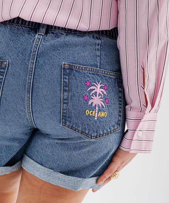 Short en jean brodé à taille paper bag femme grande taille vue4 - GEMO (G TAILLE) - GEMO