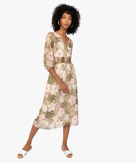 Robe femme longue en voile fleuri et smocks vue1 - GEMO(FEMME PAP) - GEMO