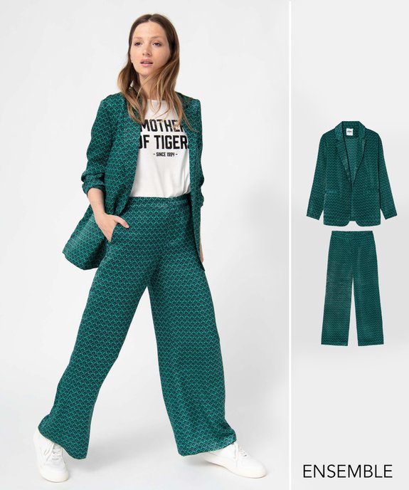 Ensemble pour femme vert avec blazer et pantalon fluide  - GEMO