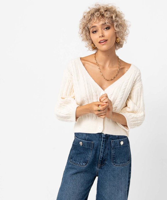 Gilet femme à col V en maille torsadée  vue2 - GEMO(FEMME PAP) - GEMO