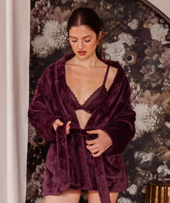 Robe de chambre courte en velours doux matelassé femme vue1 - GEMO(HOMWR FEM) - GEMO