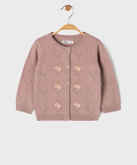 Gilet à col rond en maille fantaisie bébé fille vue1 - GEMO(BEBE DEBT) - GEMO