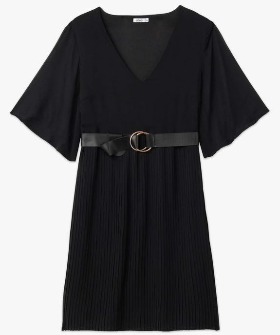 Robe femme avec col V et jupe plissée vue4 - GEMO(FEMME PAP) - GEMO