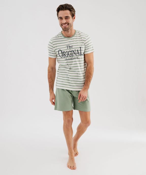 Pyjashort en coton avec haut rayé homme vue1 - GEMO 4G HOMME - GEMO