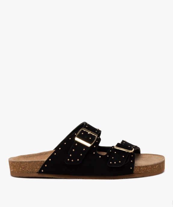 Mules femme unies en cuir suédé avec larges brides à clous  vue1 - GEMO (CASUAL) - GEMO